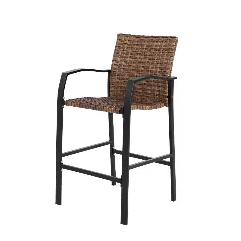 GDFStudio Burton Outdoor 3 Pieces Bar Stools Set with Glass Table Top