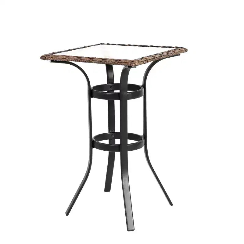 GDFStudio Burton Outdoor 3 Pieces Bar Stools Set with Glass Table Top