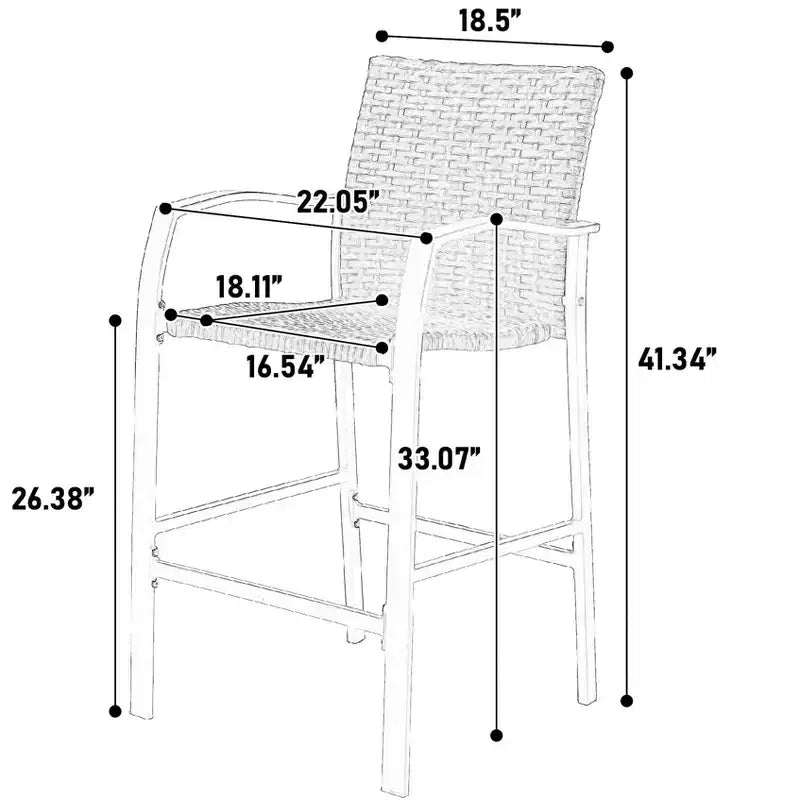 GDFStudio Burton Outdoor 3 Pieces Bar Stools Set with Glass Table Top
