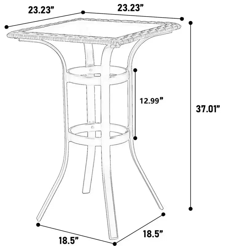 GDFStudio Burton Outdoor 3 Pieces Bar Stools Set with Glass Table Top