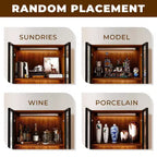 ATJafurn 23.6'' Armoire de Salle à Manger en Verre Marron, Vitrine à Alcool, Meuble de Rangement Curio, Étagère à 4 Niveaux en Bois de Style Moderne du Milieu du Siècle avec LED pour Salon