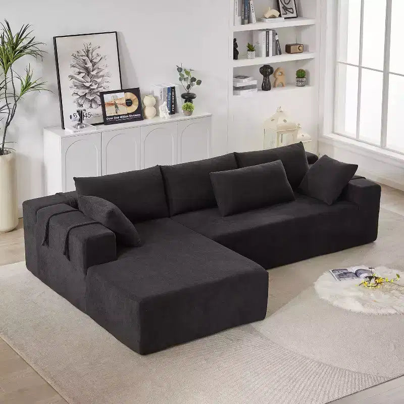 Modern Chenille Upholstered Sectional Sofa Couch Set, Modular 108 L-Shaped Sectional Living Room Sofa Set with 6 Cushions