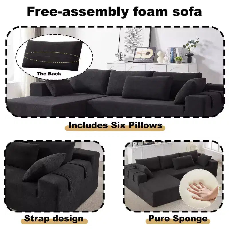 Canapé sectionnel moderne en chenille, ensemble de canapés modulaires en forme de L de 108 po avec 6 coussins pour salon
