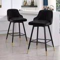 Bekrvio Swivel Barstools with Back, Counter Height, Velvet Upholstered, 29, Black
