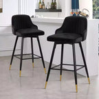 Bekrvio Swivel Barstools with Back, Counter Height, Velvet Upholstered, 29, Black