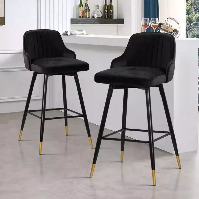 Bekrvio Swivel Barstools with Back, Counter Height, Velvet Upholstered, 29, Black