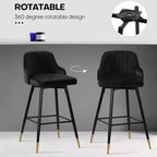 Bekrvio Swivel Barstools with Back, Counter Height, Velvet Upholstered, 29, Black