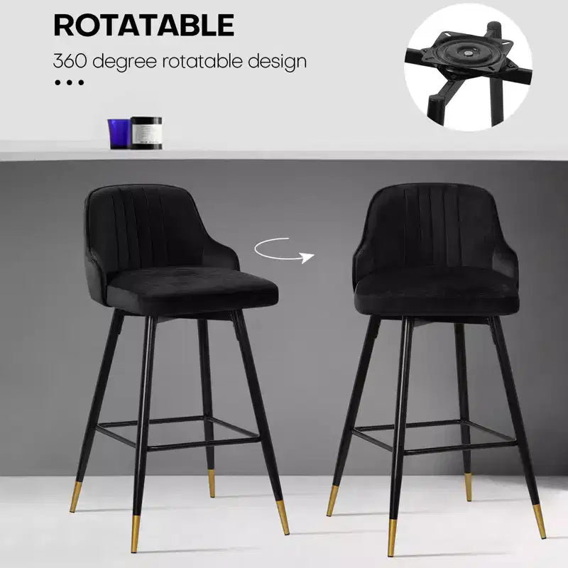 Bekrvio Swivel Barstools with Back, Counter Height, Velvet Upholstered, 29, Black