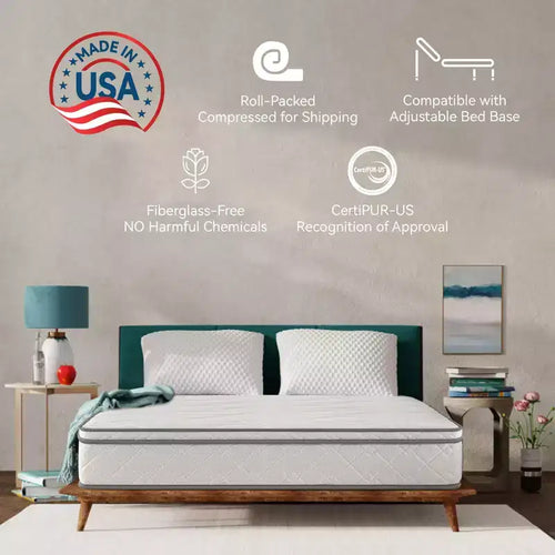 10 Inch Hybrid Full Size Mattress - Gel Memory Foam, Pocket Coils, Breathable, Durable, Mattress in a Box