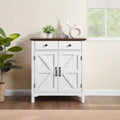 Rustic White and Honey Brown Farmhouse Buffet Cabinet - Features Drawer, Adjustable Shelf, and Barn Door Accent for Stylish Sideboard Storage