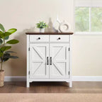 Rustic White and Honey Brown Farmhouse Buffet Cabinet - Features Drawer, Adjustable Shelf, and Barn Door Accent for Stylish Sideboard Storage
