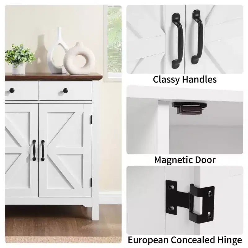 Buffet de ferme rustique blanc et miel marron – Avec tiroir, étagère réglable et porte coulissante pour un rangement élégant