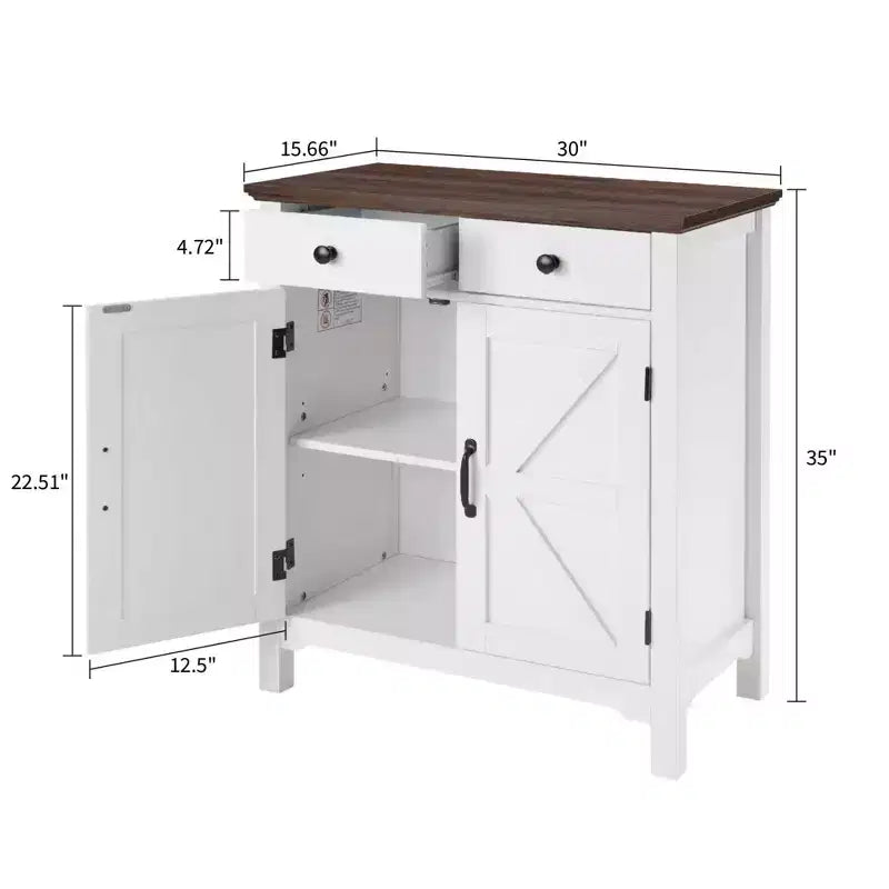 Buffet de ferme rustique blanc et miel marron – Avec tiroir, étagère réglable et porte coulissante pour un rangement élégant