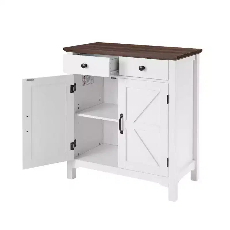 Buffet de ferme rustique blanc et miel marron – Avec tiroir, étagère réglable et porte coulissante pour un rangement élégant