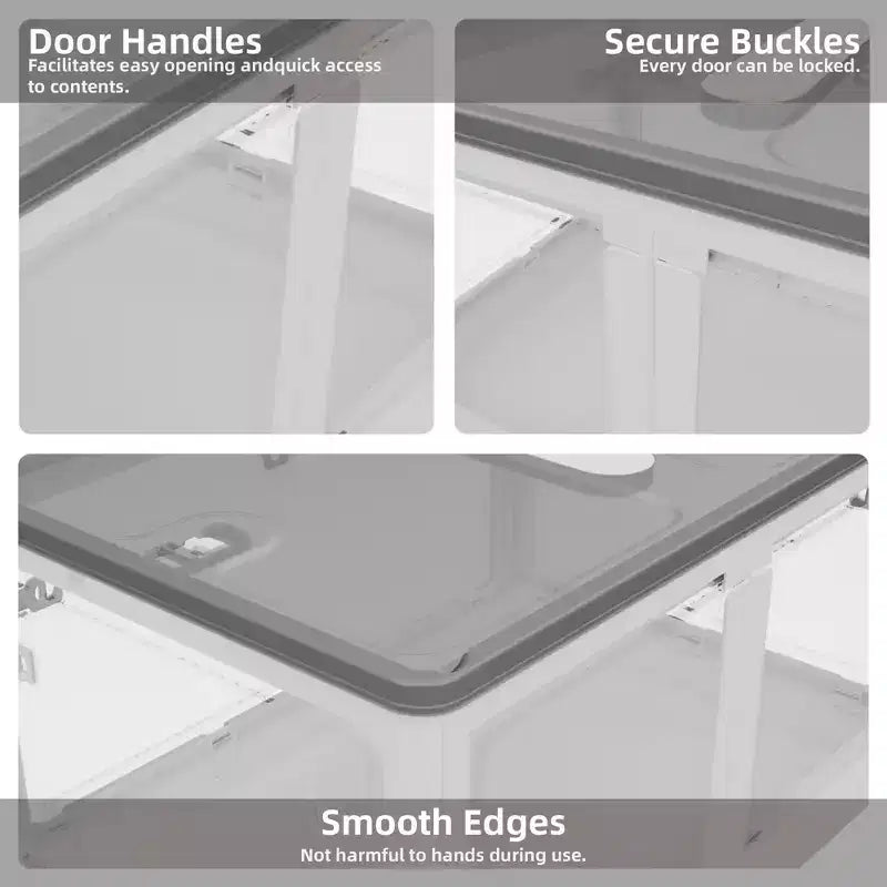 Lot de 3 bacs de rangement transparents empilables avec 5 portes ouvrantes et roulettes, grands conteneurs pliables en plastique pour loisirs créatifs, organisateurs de placard pour chambres à coucher