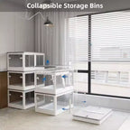 Lot de 3 bacs de rangement transparents empilables avec 5 portes ouvrantes et roulettes, grands conteneurs pliables en plastique pour loisirs créatifs, organisateurs de placard pour chambres à coucher