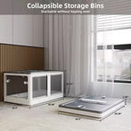 Lot de 3 bacs de rangement transparents empilables avec 5 portes ouvrantes et roulettes, grands conteneurs pliables en plastique pour loisirs créatifs, organisateurs de placard pour chambres à coucher