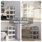 Lot de 3 bacs de rangement transparents empilables avec 5 portes ouvrantes et roulettes, grands conteneurs pliables en plastique pour loisirs créatifs, organisateurs de placard pour chambres à coucher