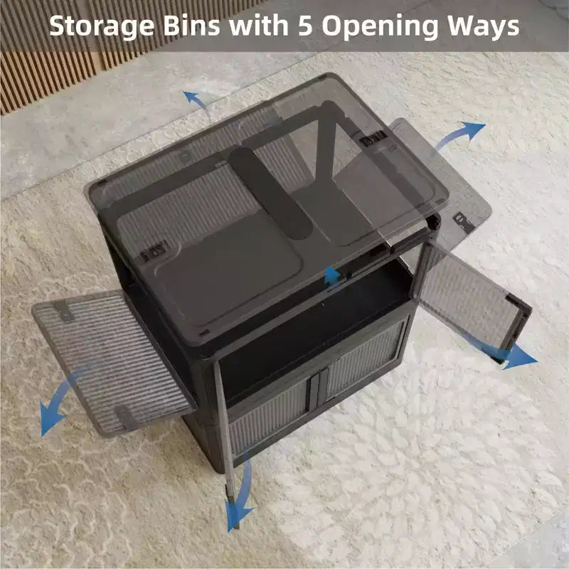 Lot de 3 bacs de rangement transparents empilables avec 5 portes ouvrantes et roulettes, grands conteneurs pliables en plastique pour loisirs créatifs, organisateurs de placard pour chambres à coucher