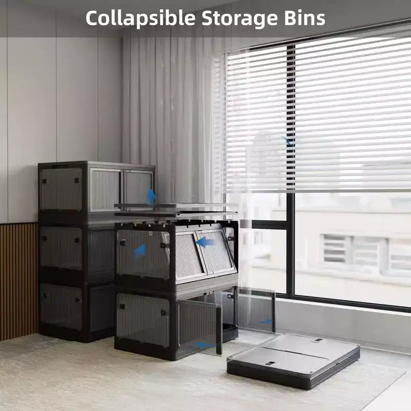 Lot de 3 bacs de rangement transparents empilables avec 5 portes ouvrantes et roulettes, grands conteneurs pliables en plastique pour loisirs créatifs, organisateurs de placard pour chambres à coucher