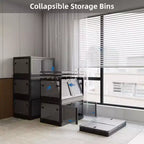 Lot de 3 bacs de rangement transparents empilables avec 5 portes ouvrantes et roulettes, grands conteneurs pliables en plastique pour loisirs créatifs, organisateurs de placard pour chambres à coucher