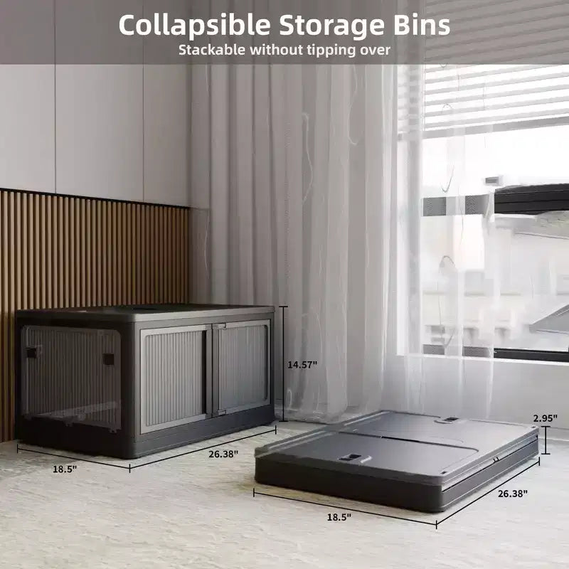 Lot de 3 bacs de rangement transparents empilables avec 5 portes ouvrantes et roulettes, grands conteneurs pliables en plastique pour loisirs créatifs, organisateurs de placard pour chambres à coucher