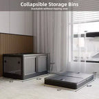 Lot de 3 bacs de rangement transparents empilables avec 5 portes ouvrantes et roulettes, grands conteneurs pliables en plastique pour loisirs créatifs, organisateurs de placard pour chambres à coucher