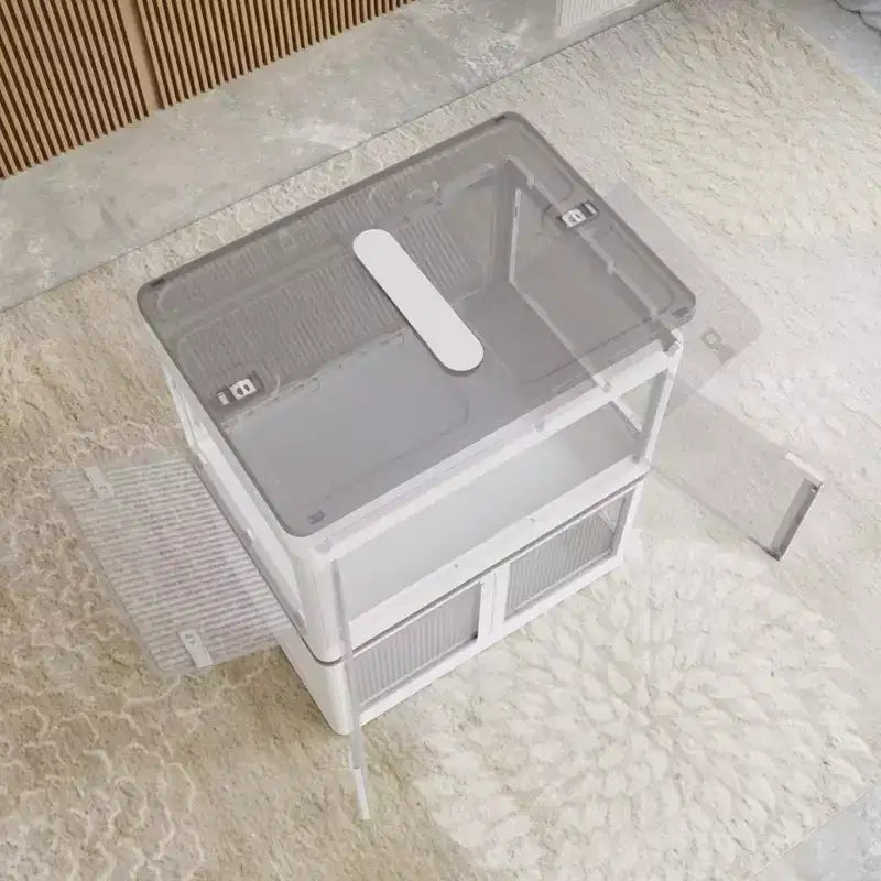 Lot de 3 bacs de rangement transparents empilables avec 5 portes ouvrantes et roulettes, grands conteneurs pliables en plastique pour loisirs créatifs, organisateurs de placard pour chambres à coucher