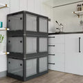 3-Pack Transparent Stackable Storage Bins with 5 Doors to Open with Wheels, Folding Plastic Craft Containers Large Closet Organizers Box for Bedrooms