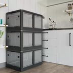 3-Pack Transparent Stackable Storage Bins with 5 Doors to Open with Wheels, Folding Plastic Craft Containers Large Closet Organizers Box for Bedrooms