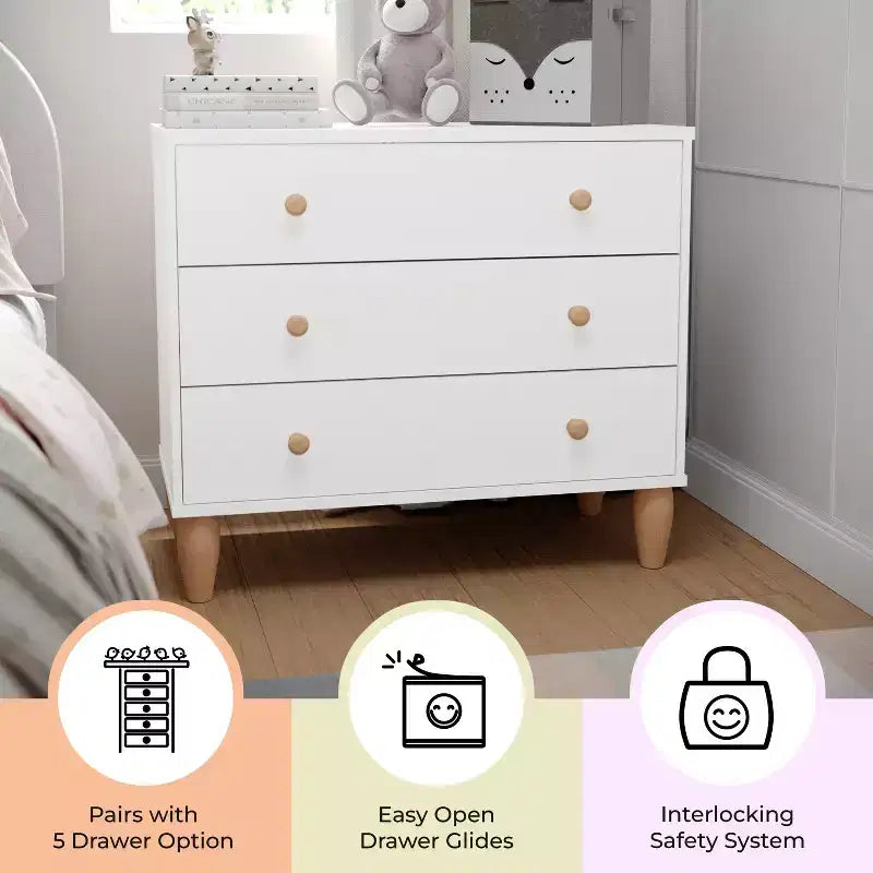 Commode en bois à 3 tiroirs Buzz & Bloom pour petites chambres d'enfants