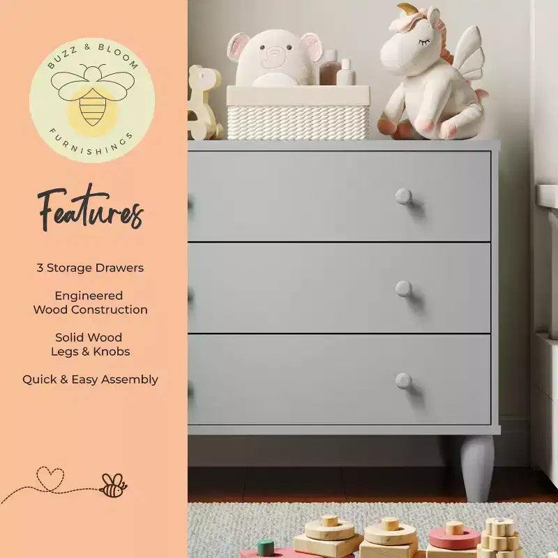 Commode en bois à 3 tiroirs Buzz & Bloom pour petites chambres d'enfants
