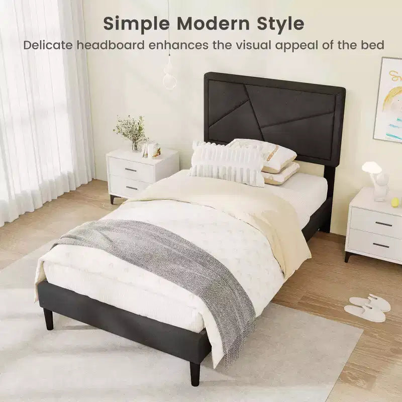 Costway Twin/Full/Queen Size Bed Frame with High Headboard & Wooden Slats No Box Spring Needed