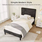 Costway Twin/Full/Queen Size Bed Frame with High Headboard & Wooden Slats No Box Spring Needed