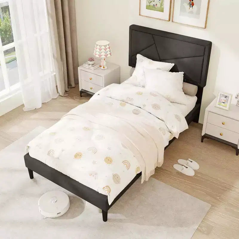Costway Twin/Full/Queen Size Bed Frame with High Headboard & Wooden Slats No Box Spring Needed