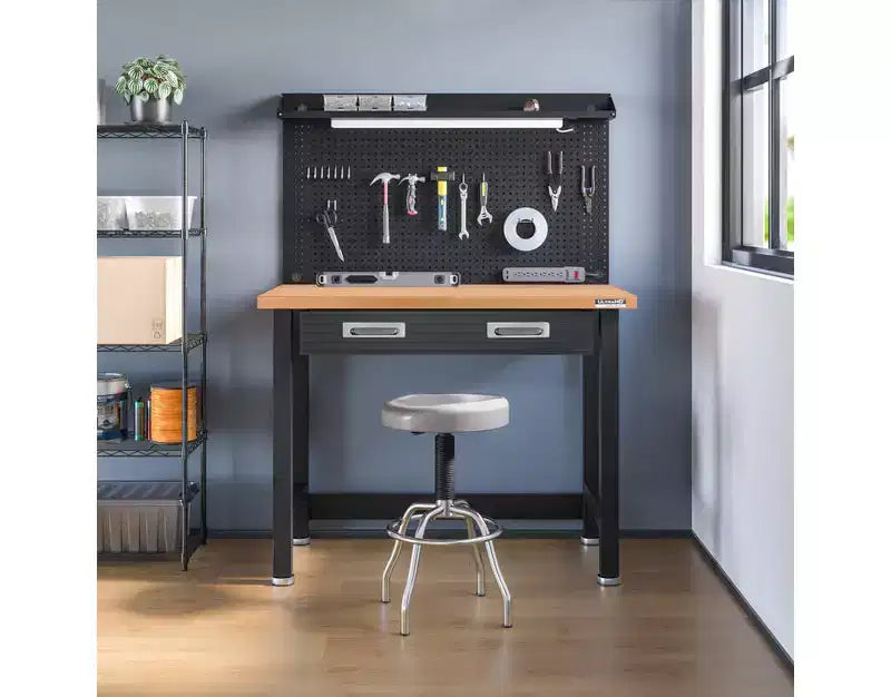 Seville Classics UltraHD Lighted Workcenter w/ Wood Top and Pegboard