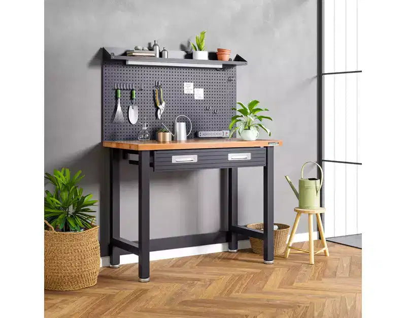 Seville Classics UltraHD Lighted Workcenter w/ Wood Top and Pegboard