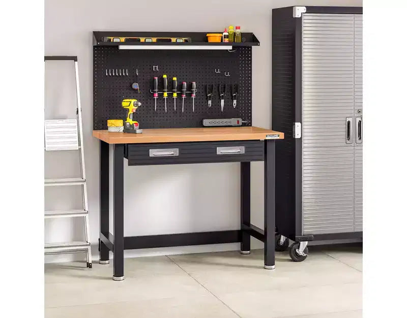 Seville Classics UltraHD Lighted Workcenter w/ Wood Top and Pegboard