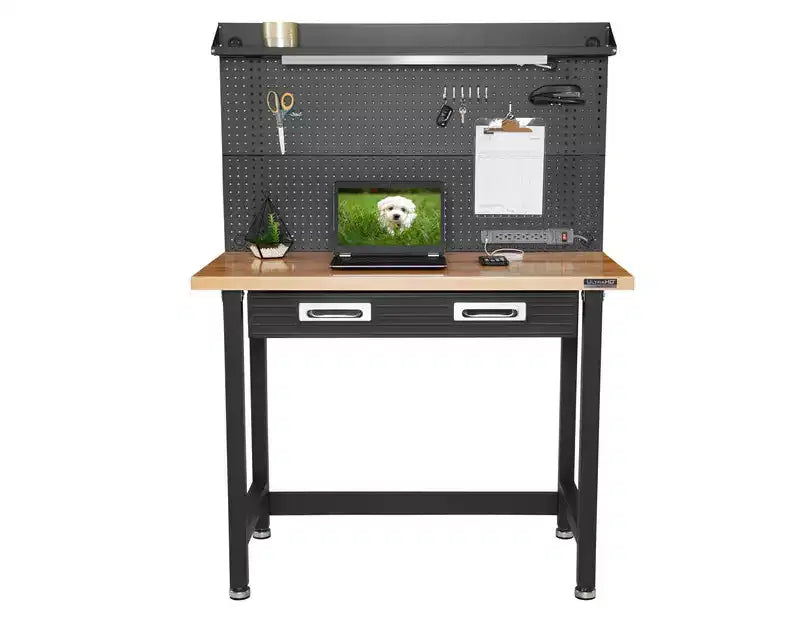 Seville Classics UltraHD Lighted Workcenter w/ Wood Top and Pegboard