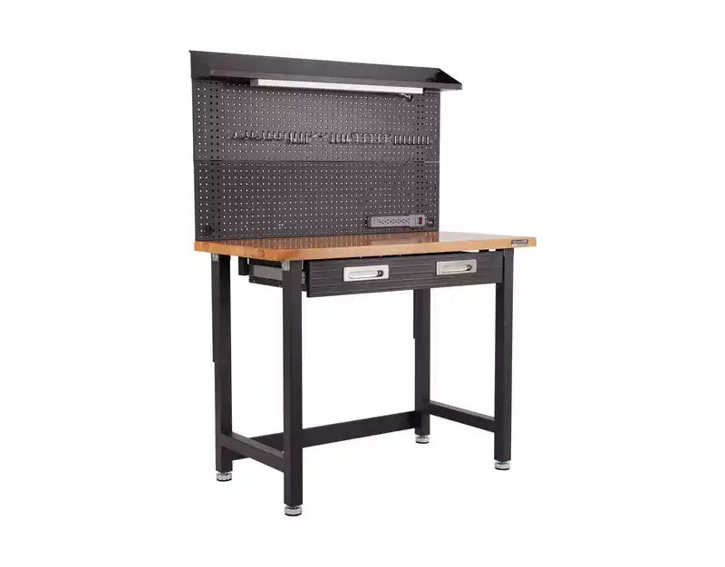 Seville Classics UltraHD Lighted Workcenter w/ Wood Top and Pegboard