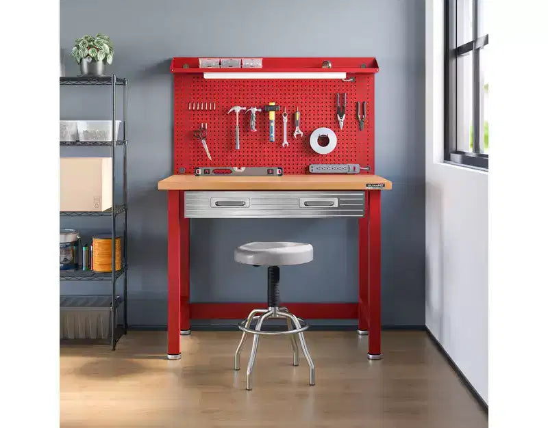 Seville Classics UltraHD Lighted Workcenter w/ Wood Top and Pegboard