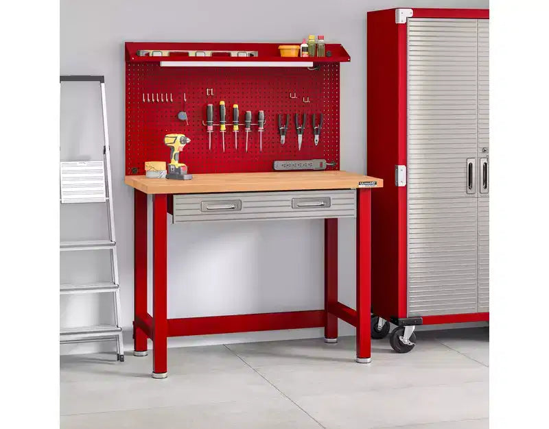 Seville Classics UltraHD Lighted Workcenter w/ Wood Top and Pegboard