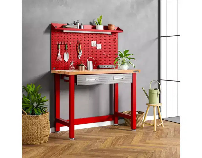 Seville Classics UltraHD Lighted Workcenter w/ Wood Top and Pegboard
