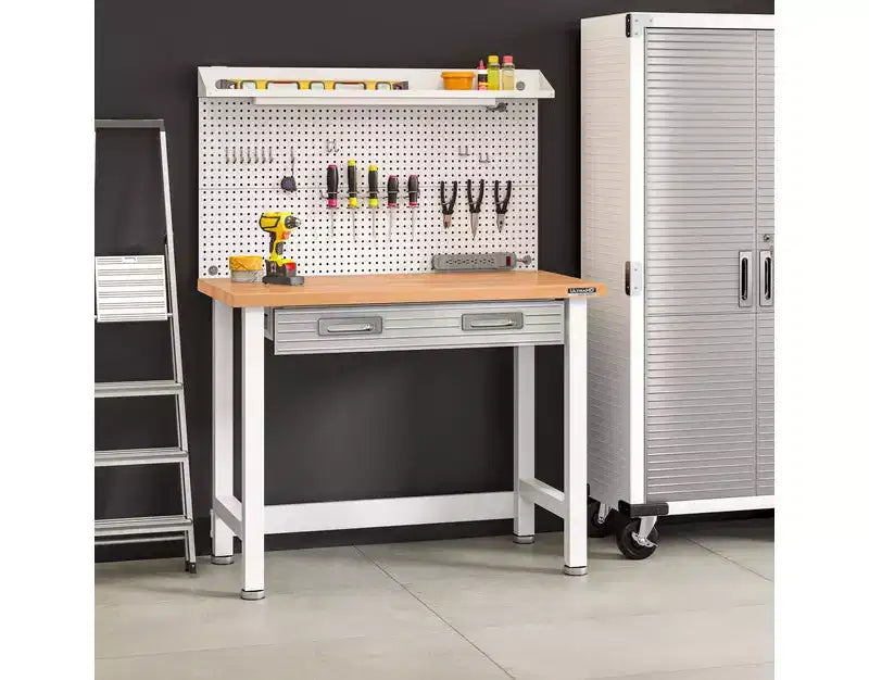 Seville Classics UltraHD Lighted Workcenter w/ Wood Top and Pegboard