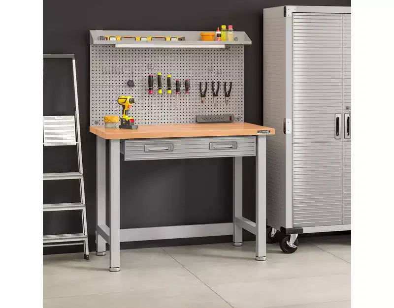 Seville Classics UltraHD Lighted Workcenter w/ Wood Top and Pegboard