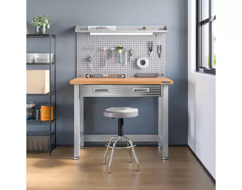 Seville Classics UltraHD Lighted Workcenter w/ Wood Top and Pegboard