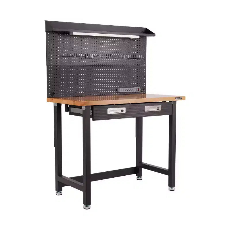 Seville Classics UltraHD Lighted Workcenter w/ Wood Top and Pegboard