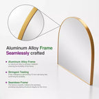 Miroir mural doré en alliage d'aluminium à bords fins, d'angle droit et en forme d'arche 75*70*4cm