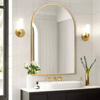 91cm Gold Aluminum Arched Mirror with Slim Frame and Right Angles, 2.8cm Depth