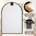Miroir arqué 91 cm en aluminium doré avec cadre fin et angles droits, profondeur 2,8 cm